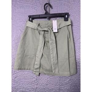 Harper Heritage Mini Skirt Sz XS Green Denim Cotton Belt Bow Pockets Boho Belted